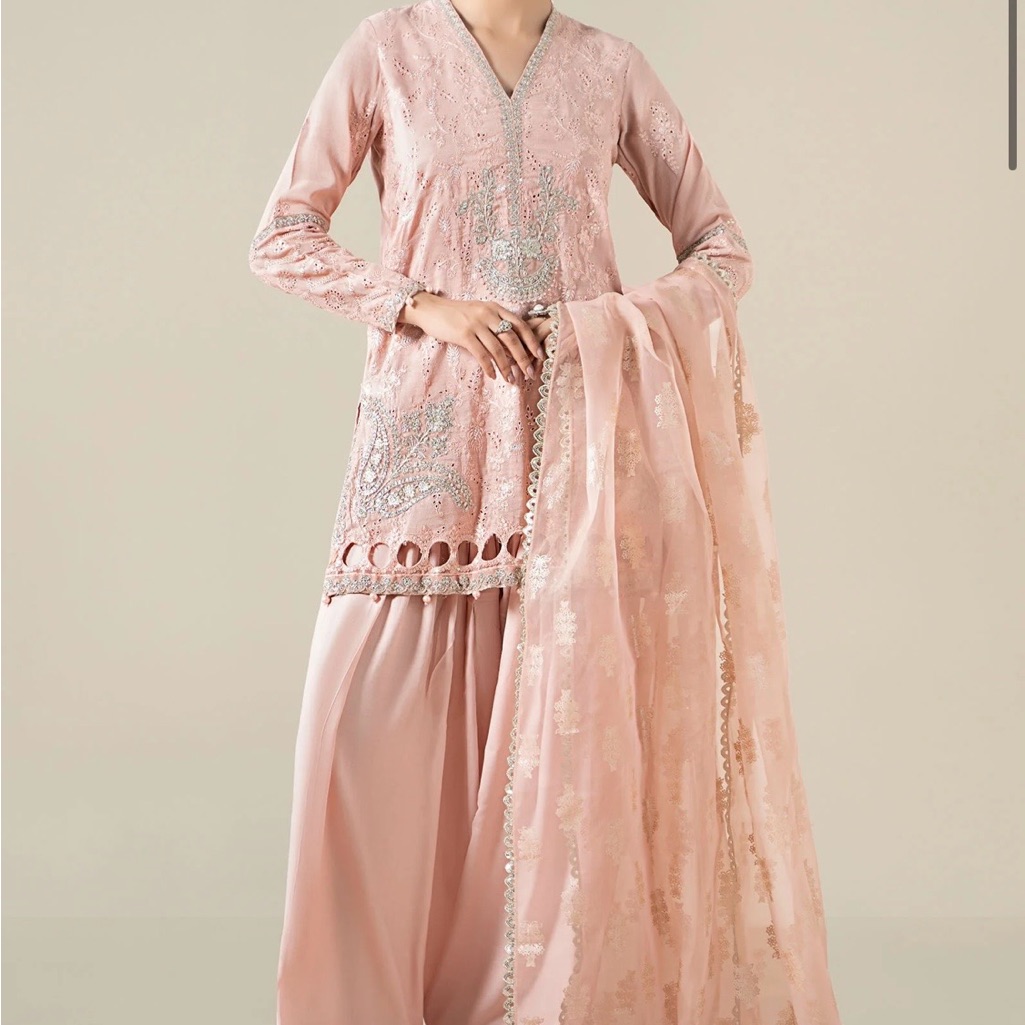 Pakistani Designer Maria B Elegant Pink Long Sleeve Dress